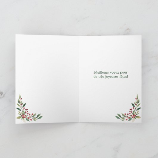 フランスのクリスマスの緑の離れ赤い果実 シーズンカード (内部)