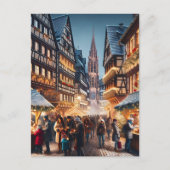 フランスのクリスマスマーケット、ストラスブールの人々 シーズンポストカード (正面)