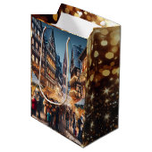 フランスのクリスマスマーケット、ストラスブールの人々 ミディアムペーパーバッグ (正面アングル)