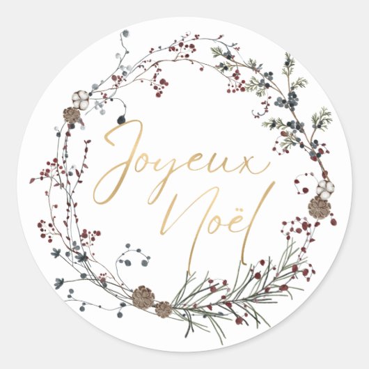 フランスのクリスマス クラシック ラウンド ステッカー (正面)