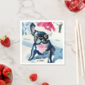 フランスのクリスマス・サンタハット付きブルドッグカスタム スタンダードカクテルナプキン (インサイチュ)