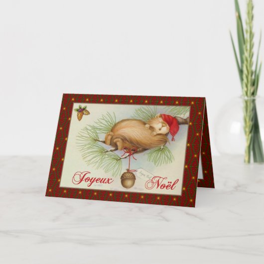 フランスのクリスマス、ヴィンテージリス、松とドングリ シーズンカード (正面)