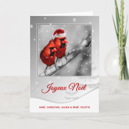 フランスのクリスマスJoyeuxノールレッド(鳥)ショウジョウコウカンチョウバード シーズンカード (正面)