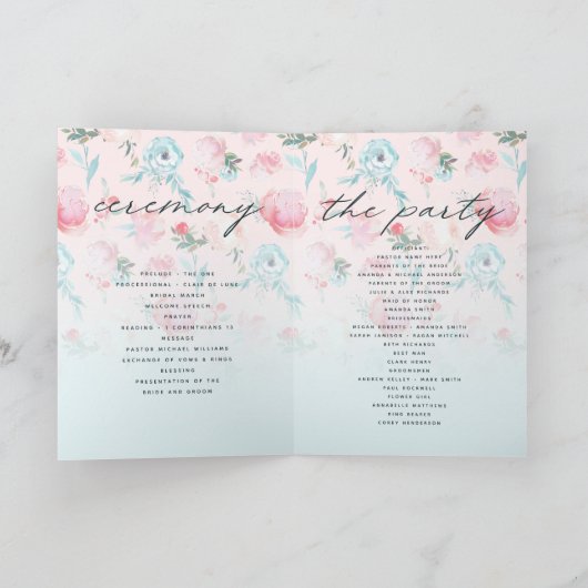 フランスのグラデーション園桃色の結婚牡丹の式 プログラム (内部)