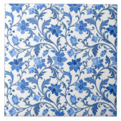 フランスのコテージネイビーブルーフローラ タイル (正面)