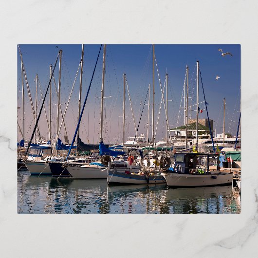 フランスのゴルフアン港 箔シーズンポストカード (正面)