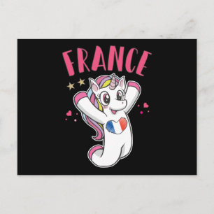 フランスのサッカーファンユニコーンハート旗 ポストカード
