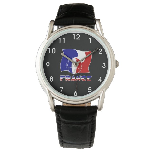 フランスのサッカーボールと国旗 腕時計 (正面)