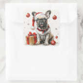 フランスのサンタのブルドッグとギフトボックス スクエアシール (バッグ)
