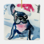 フランスのサンタ帽をかぶったブルドッグ名前をカスタムする年 セラミックオーナメント (裏面)
