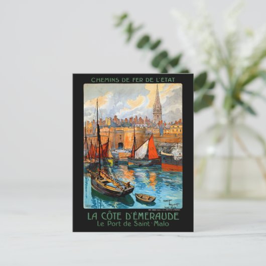フランスのサンマロがヴィンテージ旅行のポスターを復元 ポストカード (スタンド正面)