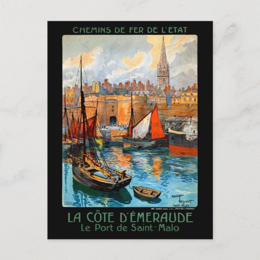 フランスのサンマロがヴィンテージ旅行のポスターを復元 ポストカード (正面)