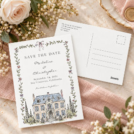 フランスのシャトーでのウエディング Save the Date ポストカード