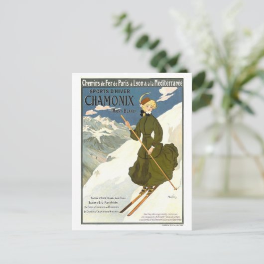 フランスのシャモニーのヴィンテージ旅行ポスター ポストカード (スタンド正面)