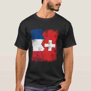 フランスのスイス国旗はスイスフランスのの根の半分 Tシャツ