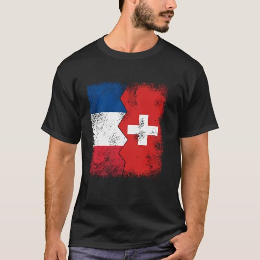 フランスのスイス国旗はスイスフランスのの根の半分 Tシャツ (正面)