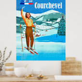 フランスのスキーで女性、Courchevelでスキー ポスター (キッチン)