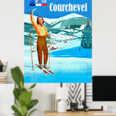 フランスのスキーで女性、Courchevelでスキー ポスター (ホームオフィス)
