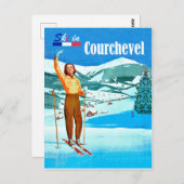 フランスのスキーで女性、Courchevelでスキー ポストカード (正面/裏面)