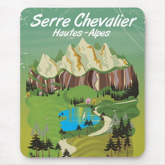 フランスのスキー旅行ポスター、Serre Chevalier マウスパッド (正面)