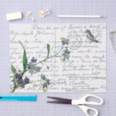 フランスのスクリプトヴィンテージ忘れMe Not Birdはがき 薄葉紙 (クラフト)