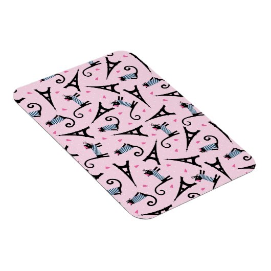 フランスのスタイルの衣装を着たエッフェルタワー柄の猫 マグネット (右側)