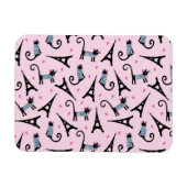 フランスのスタイルの衣装を着たエッフェルタワー柄の猫 マグネット (横)