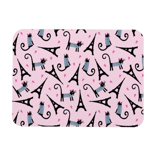 フランスのスタイルの衣装を着たエッフェルタワー柄の猫 マグネット (横)