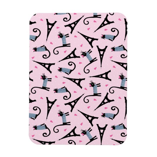 フランスのスタイルの衣装を着たエッフェルタワー柄の猫 マグネット (縦)