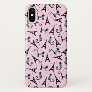 フランスのスタイルの衣装を着たエッフェルタワー柄の猫 iPhone X ケース