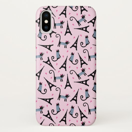 フランスのスタイルの衣装を着たエッフェルタワー柄の猫 Case-Mate iPhoneケース (裏面)