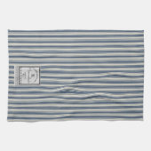 フランスのスタイルブルークリームズストライプマーマレーラベル キッチンタオル (横)