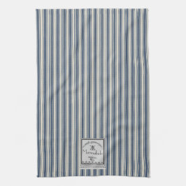 フランスのスタイルブルークリームズストライプマーマレーラベル キッチンタオル