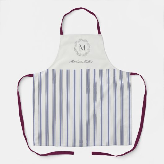 フランスのスタイルブルーストライプのオールオーバープリントエプロン エプロン (正面)
