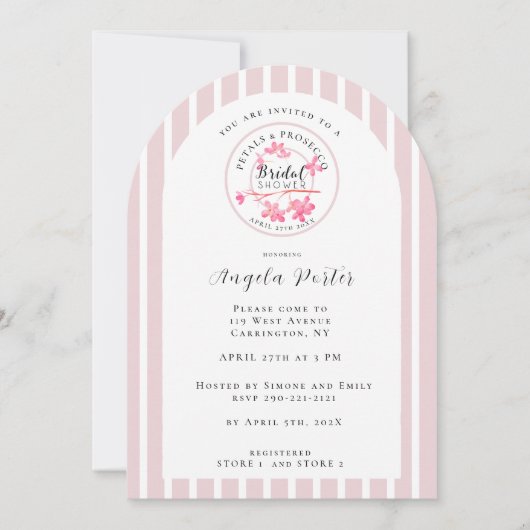 フランスのストライプProsecco Primrose花弁シャワー 招待状 (正面)