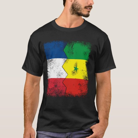 フランスのセネガル国旗の半分セネガルのルーツフランスの Tシャツ (正面)