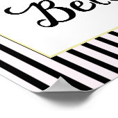 フランスのタイポグラフィ黒とピンクのストライプの花 ポスター (角)