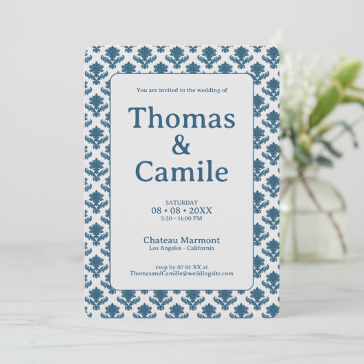 フランスのタペストリー青と白結婚の 招待状 (スタンド正面)