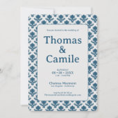 フランスのタペストリー青と白結婚の 招待状 (正面)