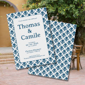 フランスのタペストリー青と白結婚の 招待状