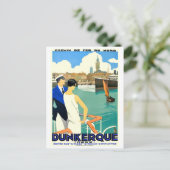 フランスのダンケルク市湾、カップルが乗ったボート、ヴィンテージ ポストカード (スタンド正面)