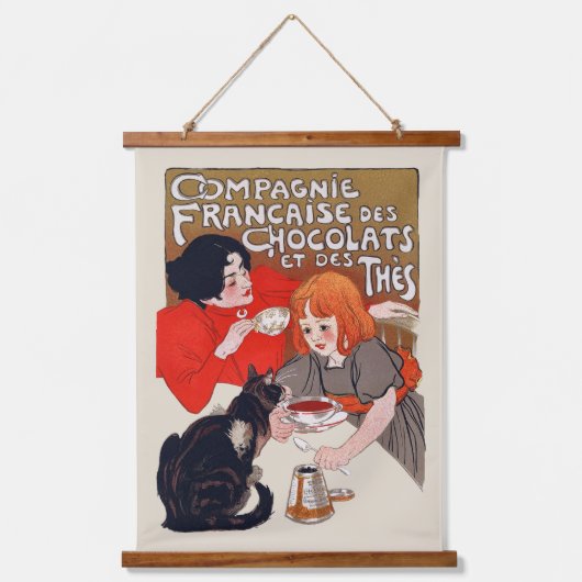 フランスのチョコレートパーティー Steinlen アート 吊り下げ型タペストリー (正面)