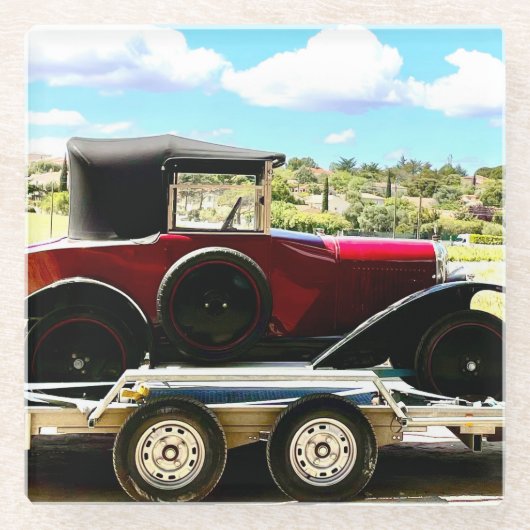 フランスのトレーラーで古いシトロエンの車 ガラスコースター (正面)