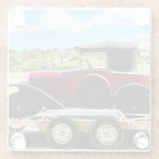 フランスのトレーラーで古いシトロエンの車 ガラスコースター (裏面)