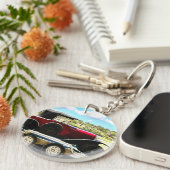 フランスのトレーラーで古いシトロエンの車 キーホルダー (正面右)