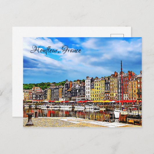 フランスのノルマンディにあるオンフルール港の水辺。 ポストカード (正面/裏面)