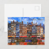 フランスのノルマンディにあるオンフルール港の水辺。 ポストカード (正面/裏面)