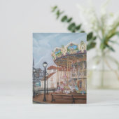 フランスのノルマンディー州Honfleurのアンティーク回転木馬 ポストカード (スタンド正面)