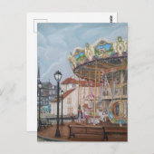 フランスのノルマンディー州Honfleurのアンティーク回転木馬 ポストカード (正面/裏面)