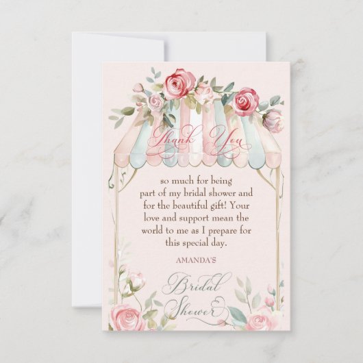 フランスのバラのブライダルシャワーの水彩画 サンキューカード (正面)